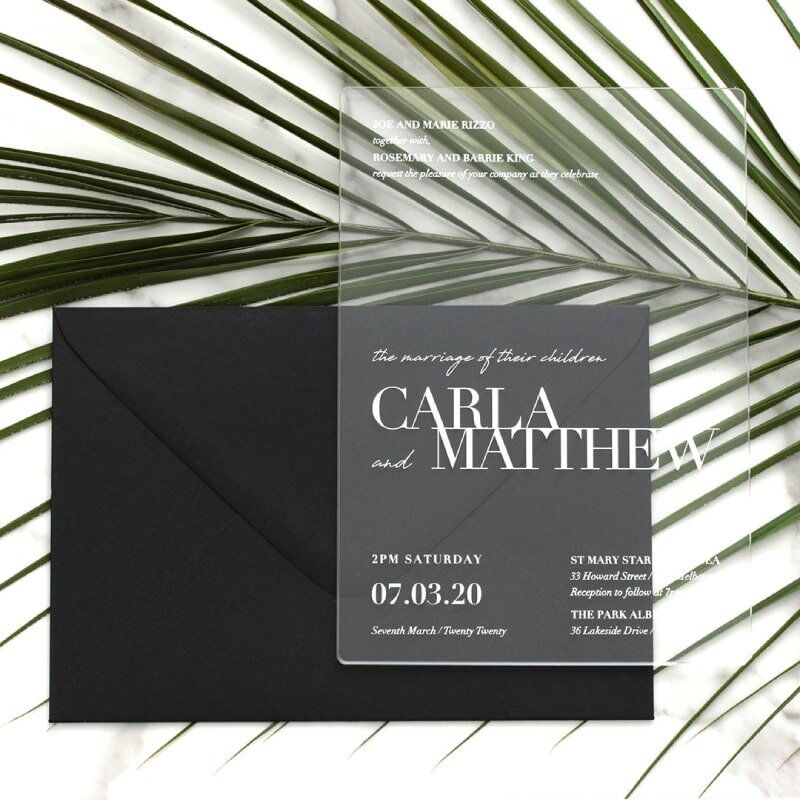 Frosted Ice Acrylic White Script Wedding Announcement Card