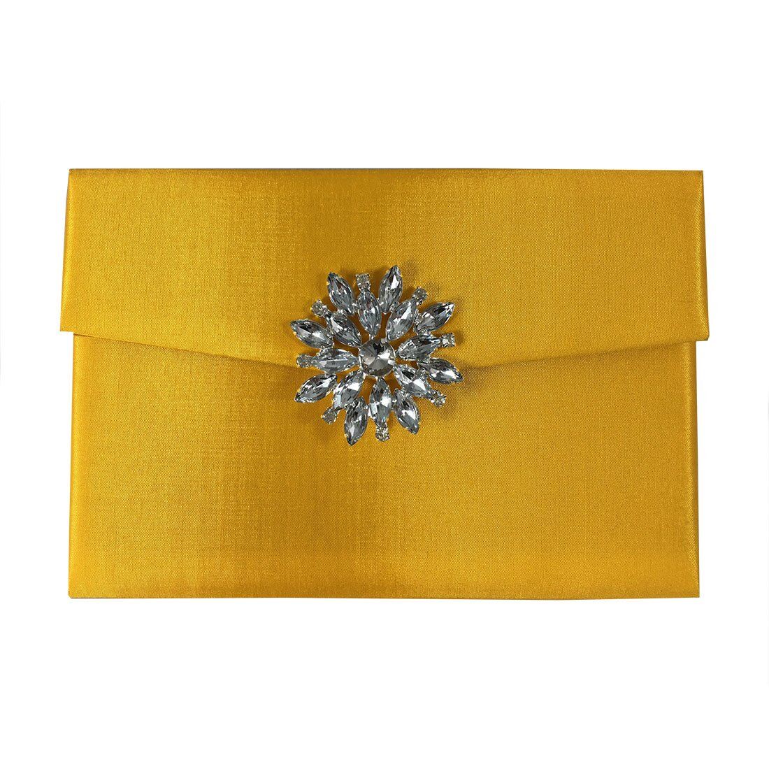 Sunlit Maize Envelope Adorned with Sparkling Crystal Brooch