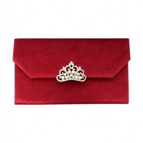Crimson Velvet Gem-Adorned Royal Pouch for Prestigious Announcements