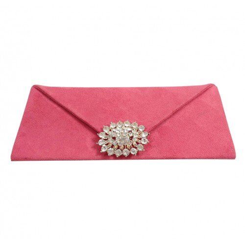 Rosé Suede Crystal-Adorned Envelope Clutch for Evening Soirées