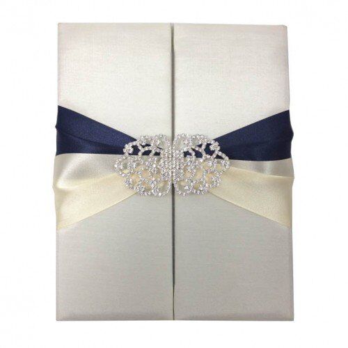 Crystalline Ivory Matrimonial Folio with Gemstone Fastener