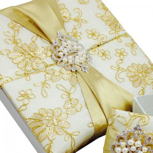 Pearl-Clasped Ivory Keepsake Box with Gilded Lace Trim