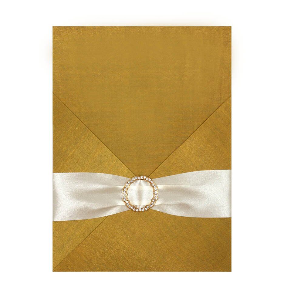 Shimmering Gold Silk Invitation Pad with Sparkling Rhinestone Accent