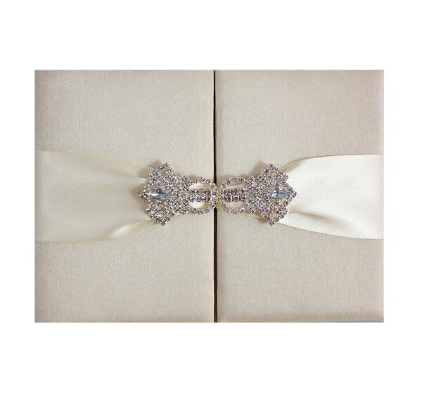 Shimmering Ivory Silk Wedding Pocket with Silver Crystal Embellishment