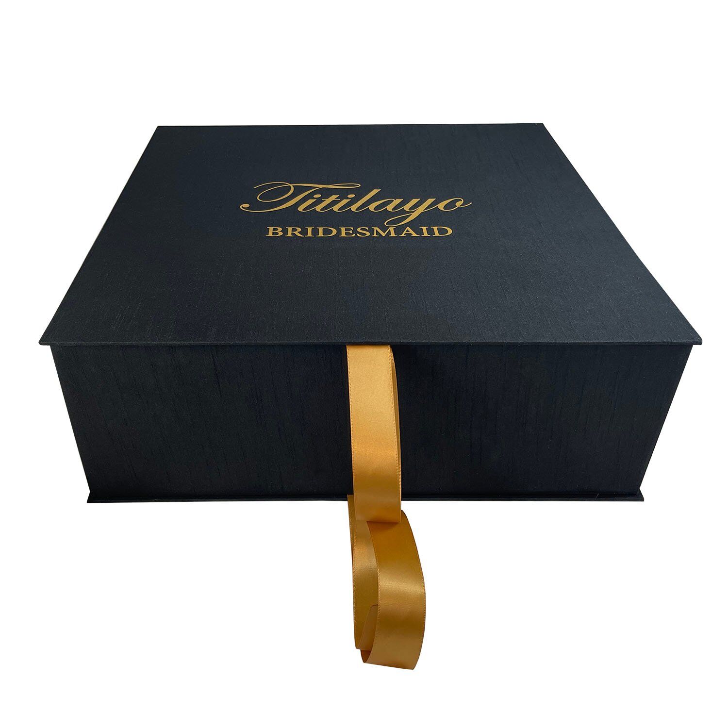 Midnight Thai Silk Keepsake Box Adorned with Golden Personalized Inscription