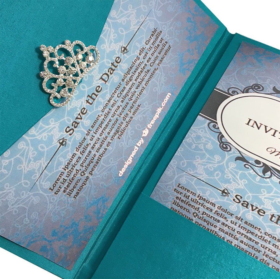Teal Silk Cascade Fold Wedding Invitation Pouches
