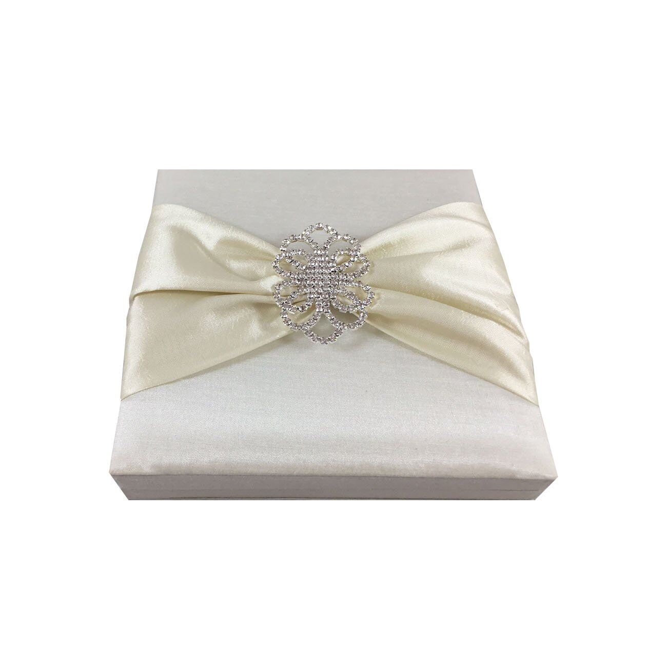 Crystal-Adorned Ivory Invitation Box: A Timeless Keepsake