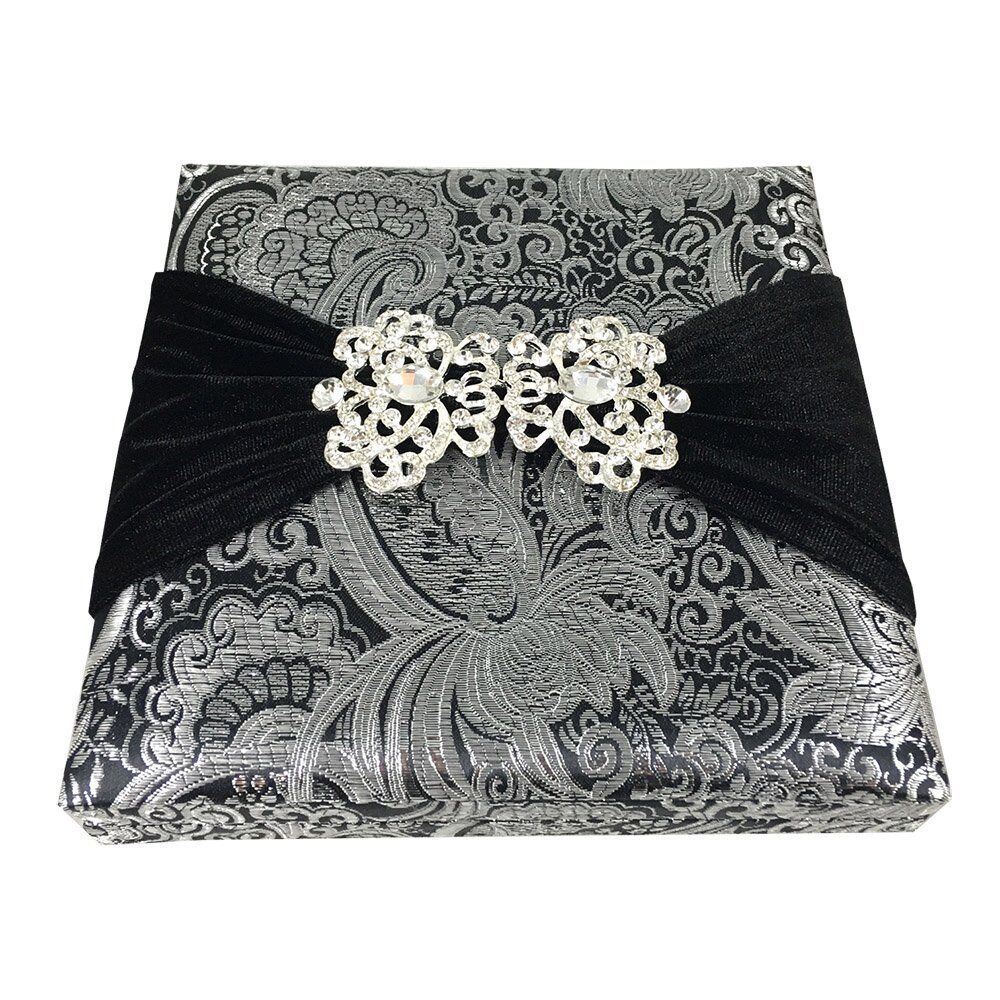 Regal Black-Gold Brocade Boxed Matrimony Announcement Suite