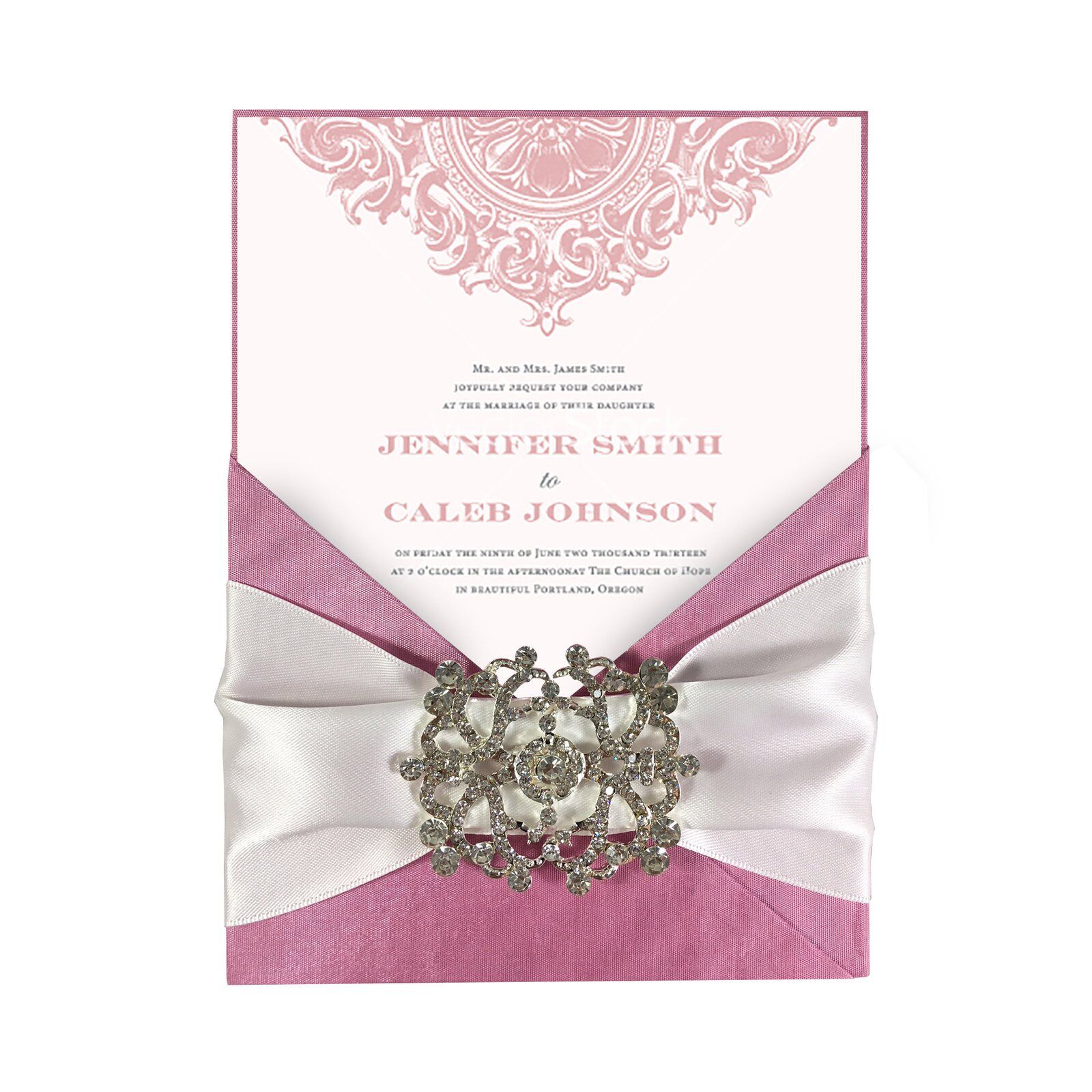 Blush Silken Envelope Adorned with Sparkling Silver Crystal Jewel