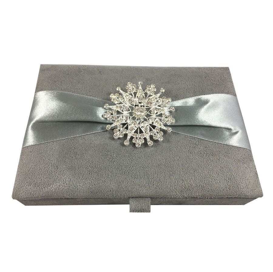 Crystal-Adorned Royal Sapphire Suede Box Invitation with Starlit Sparkle Hinge