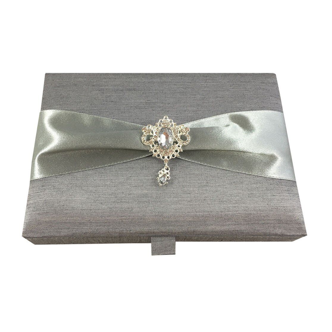 Shimmering Silver Silk Crystal-Adorned Matrimonial Keepsake Treasure Box