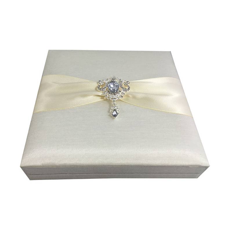 Ivory Treasure Box with Sparkling Brooch Accent for Special Invitations
