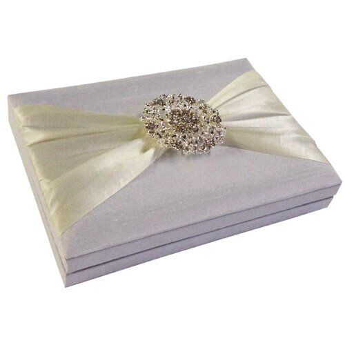 Pearl White Silk Brooch-Adorned Matrimonial Invitation Treasure Box