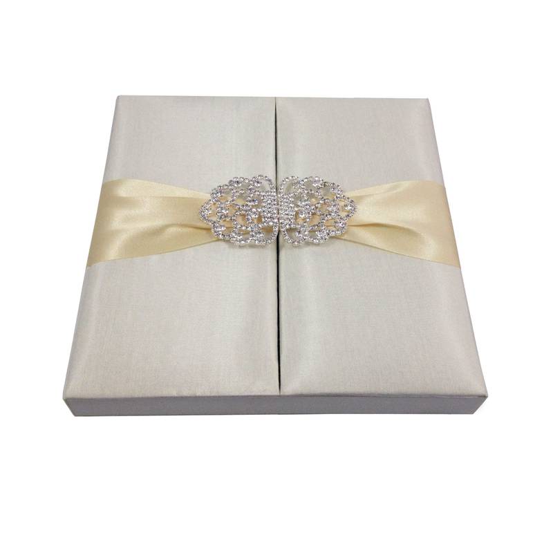 Ivory Silk Treasure Box: Wedding Invitation Nest with Fabric Embellishments