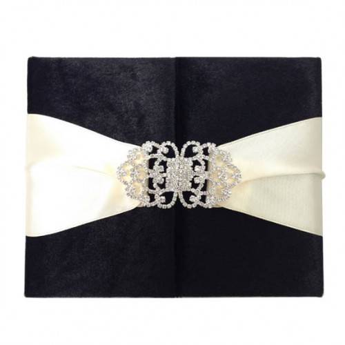 Midnight Velvet Silk Handcrafted Royal Wedding Invitation Folio