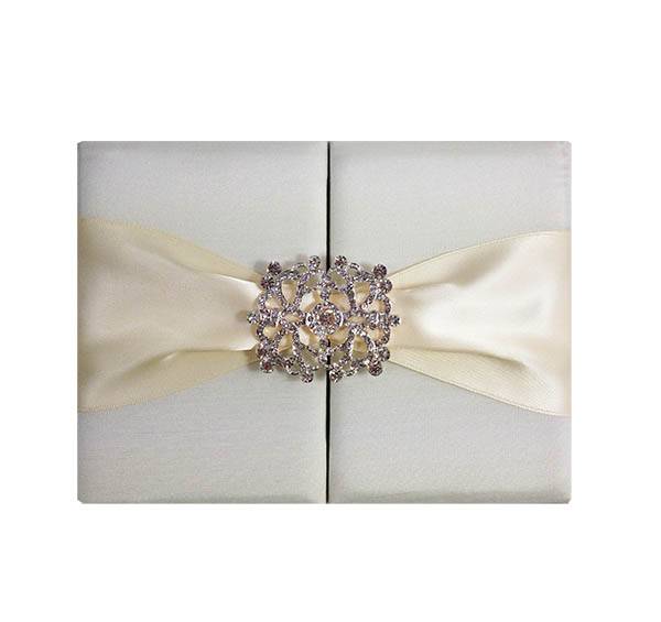 Royal Crystal-Adorned Ivory Folio Invitation for Matrimonial Celebrations