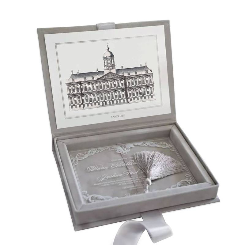 Stone Gray Velvet Card Keeper for Matrimonial Announcements