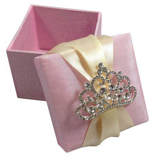 Royal Crown Sparkle Ivory Gift Box with Crystal Brooch Embellishment