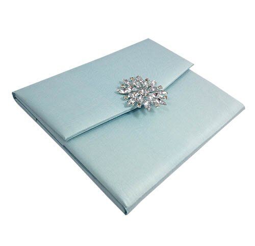 Azure Silk Envelope Clutch with Celestial Crystal Brooch