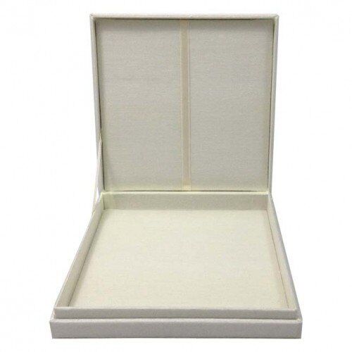 Royal Ivory Silk-Wrapped Keepsake Box with Hinged Wedding Invitation Display