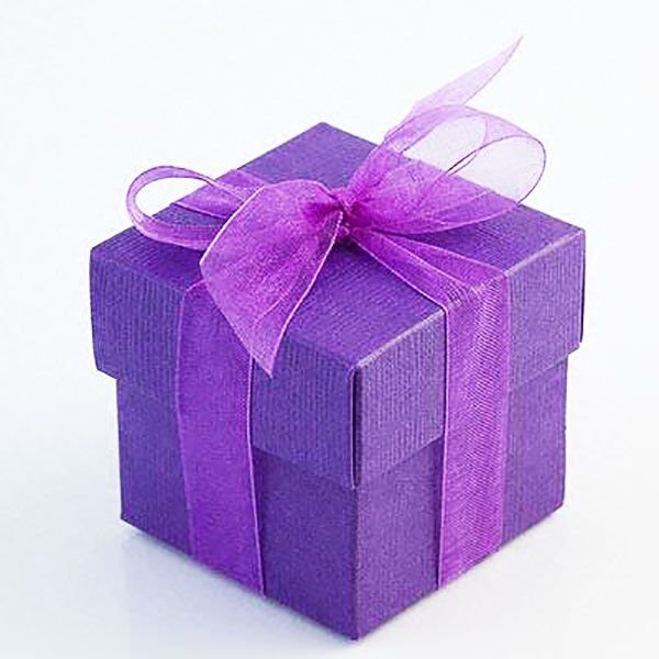 Plum Whisper Gift Cube with Sheer Violet Ribbon Embrace