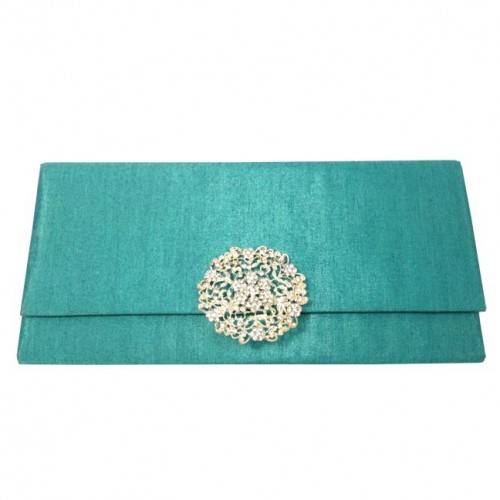 Pearlescent Pink Silk Pouch for Wedding Invites - Handcrafted Gem Adorned