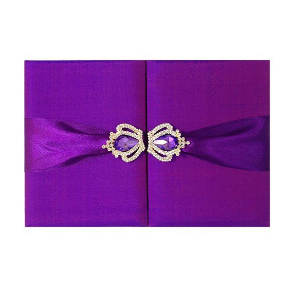 Regal Violet Silk Portfolio Adorned with Majestic Crown Jewel